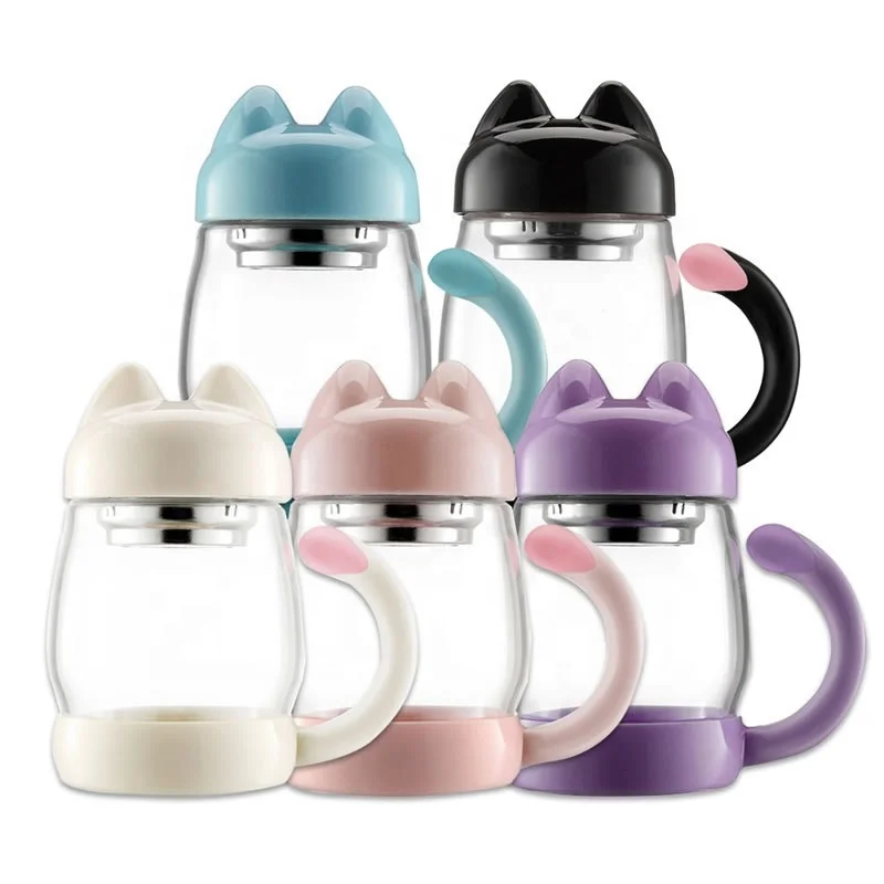 YiJia 2 in 1 3D cat shaped reusable plastic glass tea infuser cup with lid, White;purple;black;pink
YiJia 2 in 1 3D cat shaped reusable plastic glass tea infuser cup with lid, White;purple;black;pink