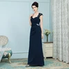 Cheap Flower Navy Lace Sweetheart Bridesmaid Dress with Cap Sleeve