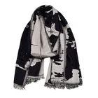 2 Sides High Quality Black Long Viscose Scarf Chinese Ink Painting Men's Tassels 2 Sides Neck Scarf