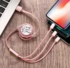 3 in 1 Retractable micro type C 8pin triple side flexible length usb charging cable charger for iphone for Android