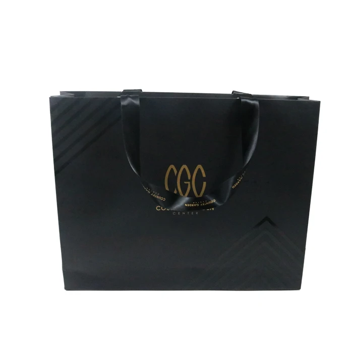 custom luxury shopping bag black hot foiled art coated paper bag