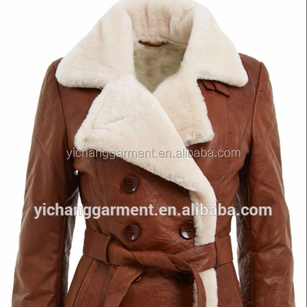 women brown real leather&sheepskin shearling coats