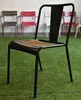 Metal restaurant dining chair with teak wood slat seat