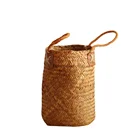 QJMAX Natural Woven Seagrass Tote Belly Basket Planter With Handles For Home Organize Laundry And Beach Bag