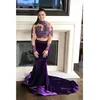 Elegant Mermaid Long Sleeve Women Two Piece Purple Evening Dresses