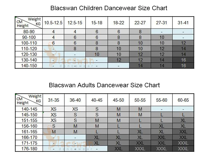 dancewear size chart