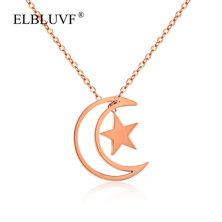 ELBLUVF Free Shipping Fashion Jewelry Stainless Steel Rose Gold Plated Hollow Star Crescent Moon Pendant Necklace For Women
ELBLUVF Free Shipping Fashion Jewelry Stainless Steel Rose Gold Plated Hollow Star Crescent Moon Pendant Necklace For Women