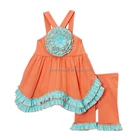 Hot sell baby girl boutique clothes top with capris set with flower on chest