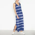 High quality wholesale fashion custom women navy sleeveless dress stripe plus size casual maxi dress
