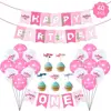 Pink Shark Birthday Banner Cake Topper Balloon Shark Party Decorations