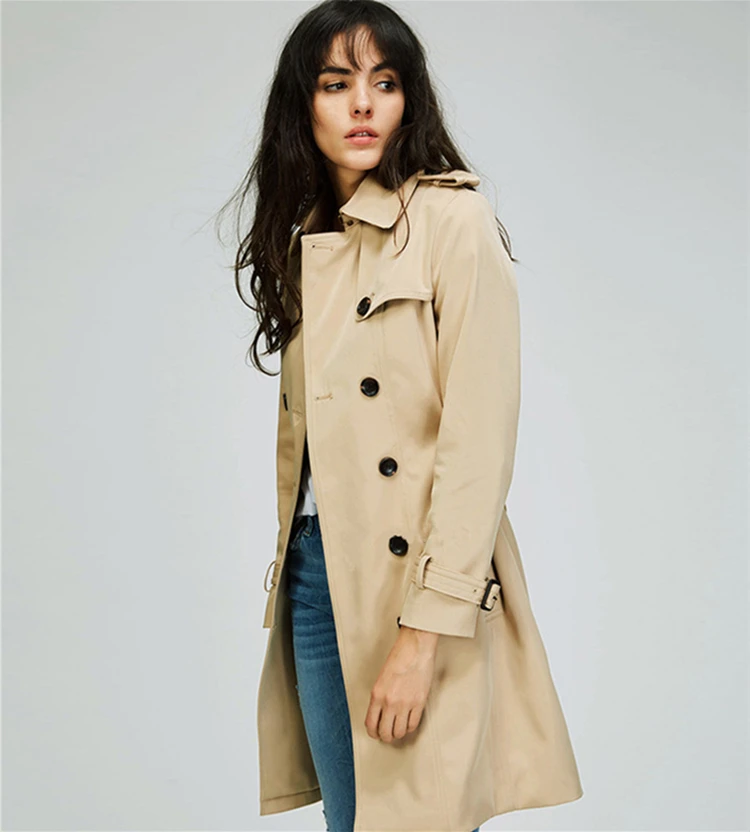 Elegant Women Spring Fashion Khaki Trench Coat Women Wind Breaker