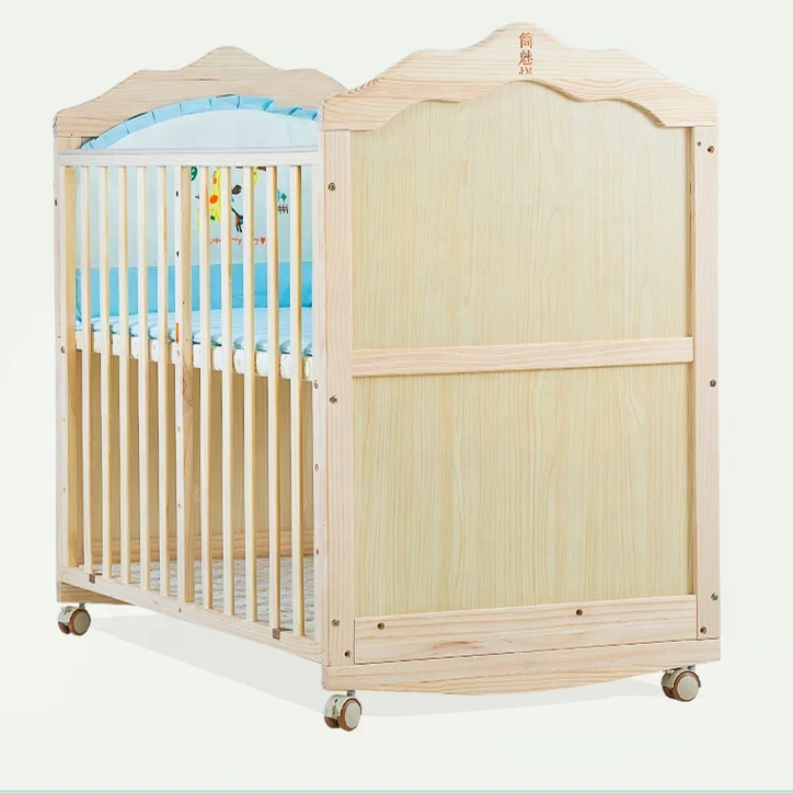 Large Sleep Space Adjustable Solid Wood Baby Cribs 4 In 1 Kids Cot