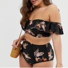 drop shipping plus size swimsuit high waist bikini set in floral print