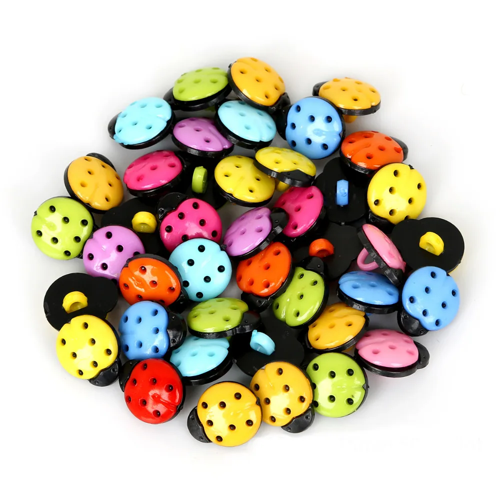 Description Picture 3 of itemHigh Quality 50Pcs/lot 13x15x8mm Random Mixed Color/Red Ladybug Plastic Buttons For DIY Kid's Appliques/Craft/Sewing Buttons