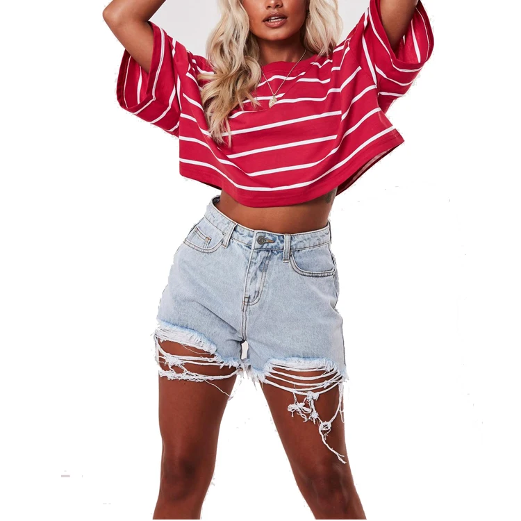 Hot Sale Women Summer Red Stripe T-shirt Short Sleeve Cotton Crop T shirt Custom, Customizable
Hot Sale Women Summer Red Stripe T-shirt Short Sleeve Cotton Crop T shirt Custom, Customizable