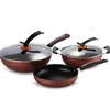 New Design Aluminum Stockpot & Frying Pan & Wok Red Ceramic Coating 3 Pieces Cookware Sets