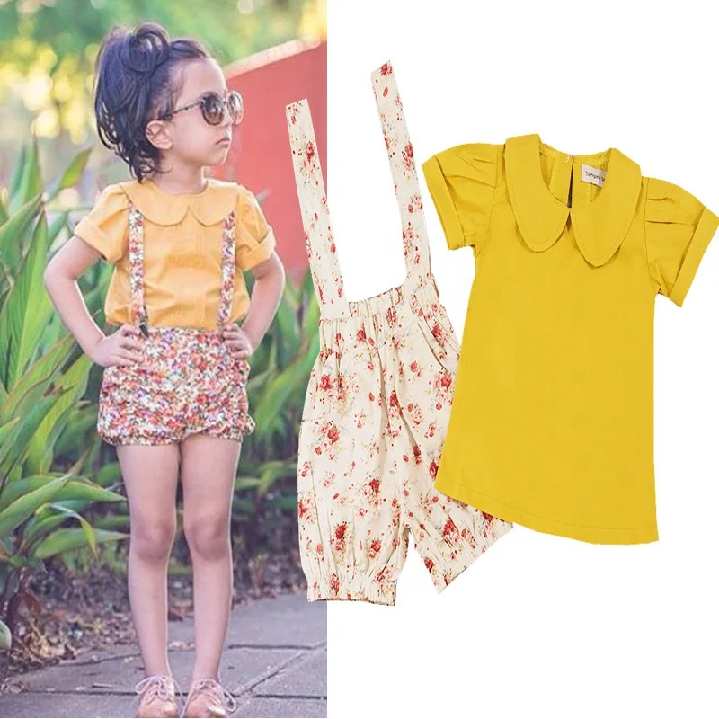 European and American children's clothing summer children's two-piece set of girls lapel jacket + suspender floral pants
European and American children's clothing summer children's two-piece set of girls lapel jacket + suspender floral pants