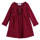 2017 long sleeves kids button ruffles dress wholesale children clothes wine girl dress