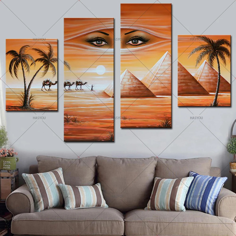 Fantasy-Oil-Painting-Egyptian-Pyramids-Landscape-Hand-Painting-Calligraphy-on-Canvas-Wall-Pictures-4-Pieces-Pictures (2)