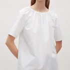 2017 OEM women clothing drawstring-neck short sleeve blouse cotton blouse