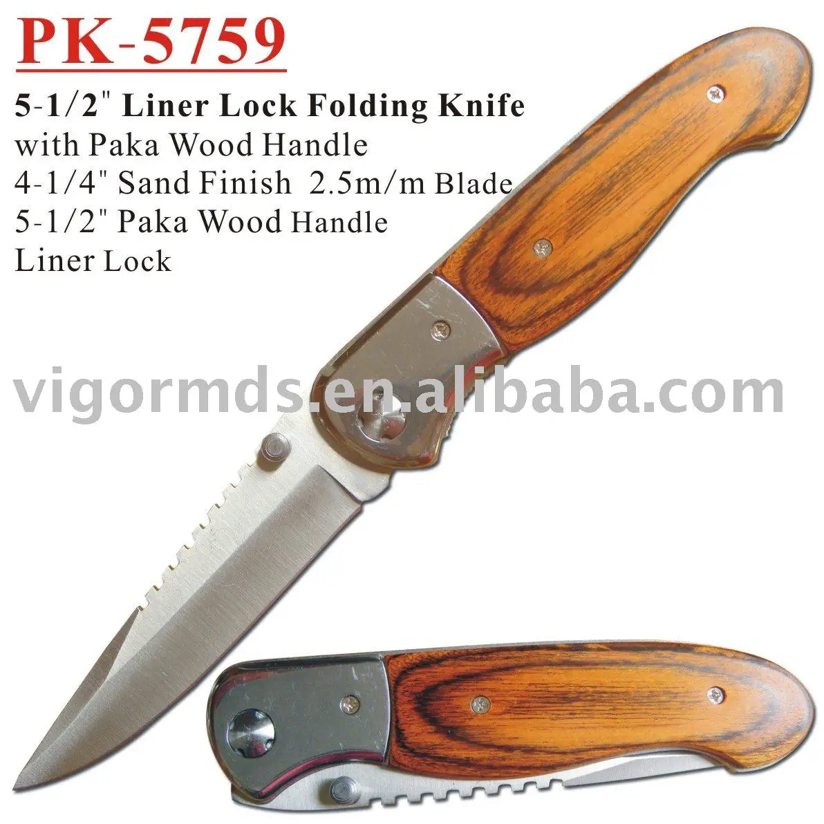 (pk-5759) 5-1/2" pocket knife /folding w/paka wood handle