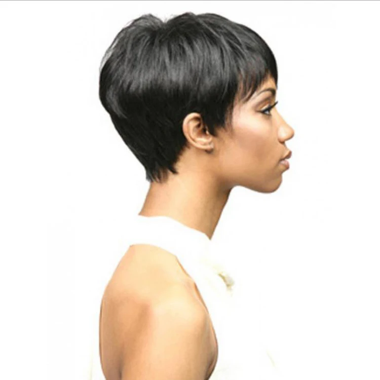 Lsy no de encaje corto Pixie Peluca de cabello humano Color 1B para Africian americana 100% Pixie pelucas para mujeres negras