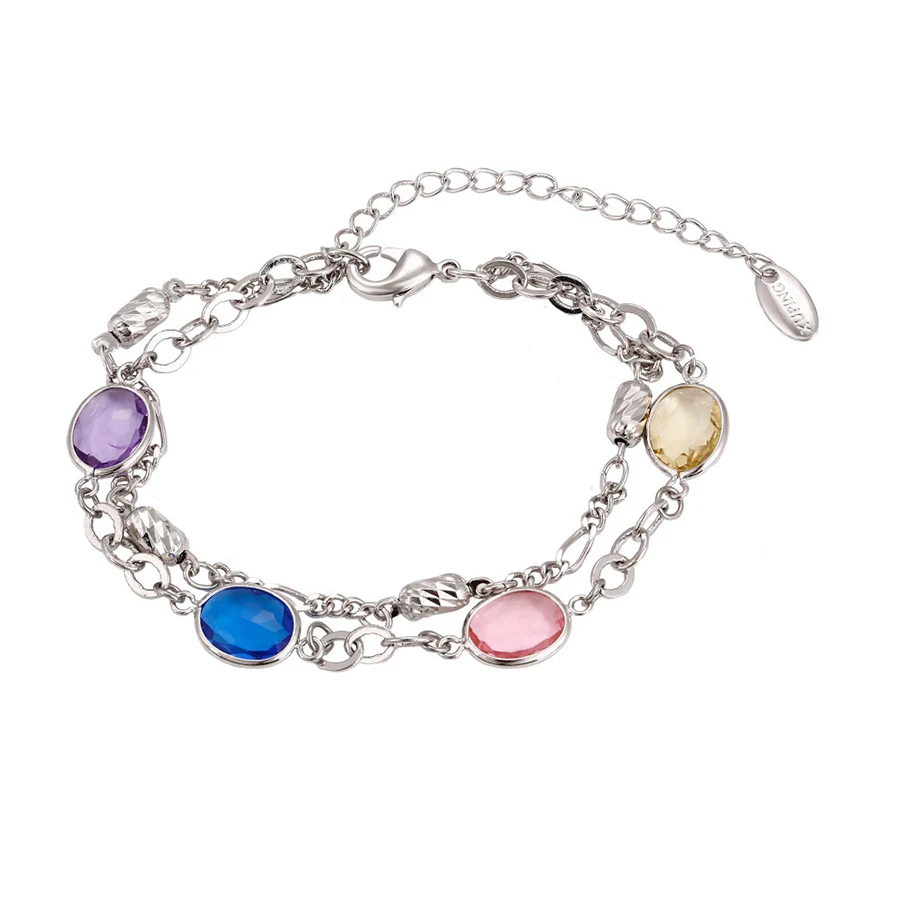 74733 XUPING fashion colorful stone charm copper bracelet for women and girl, Rhodium color
74733 XUPING fashion colorful stone charm copper bracelet for women and girl, Rhodium color