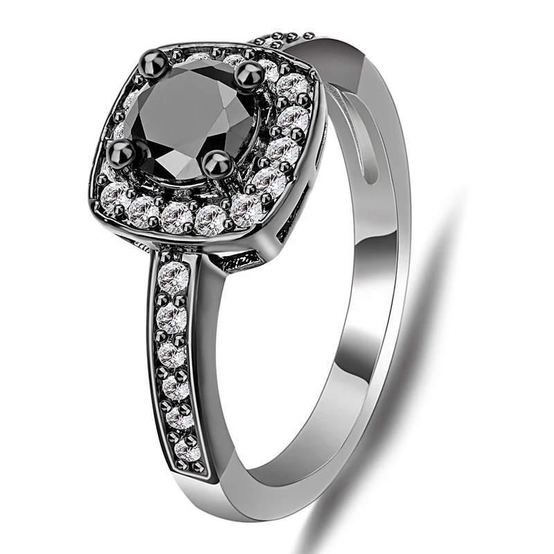 Fashion Brand 10KT Black/White Gold Filled Rings For Women Fashion Black Wedding Ring Engagement Couple Rings