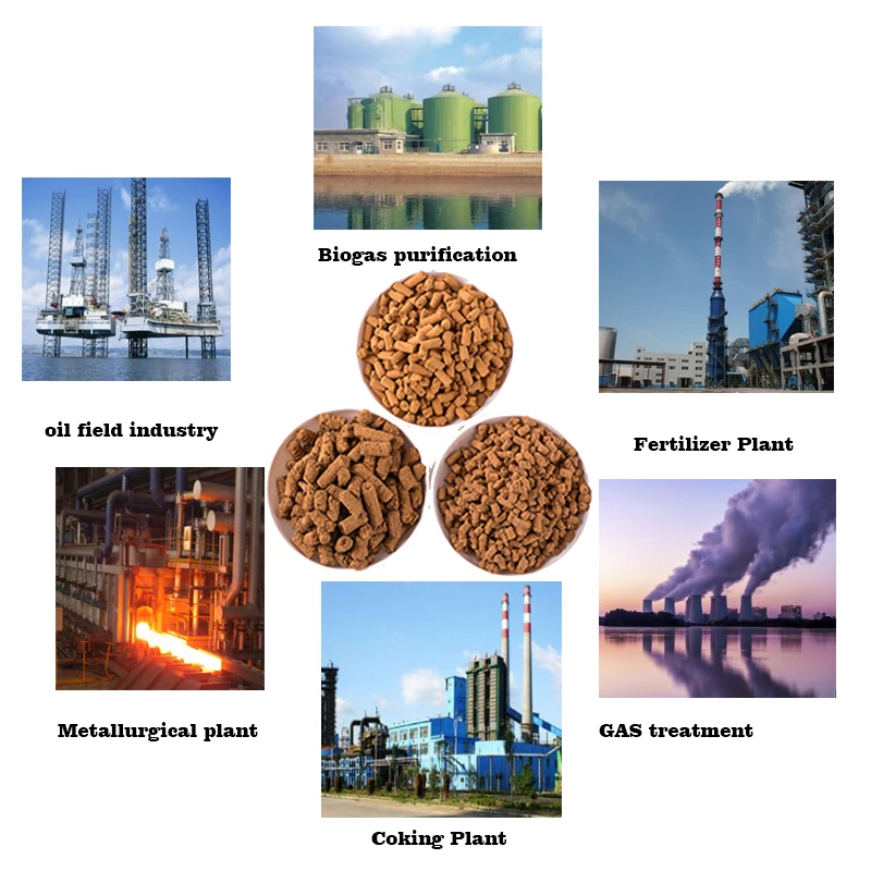 High Work (through) sulfur capacity biogas desulfurizer fine removal of H2S  Iron oxide desulfurizer 