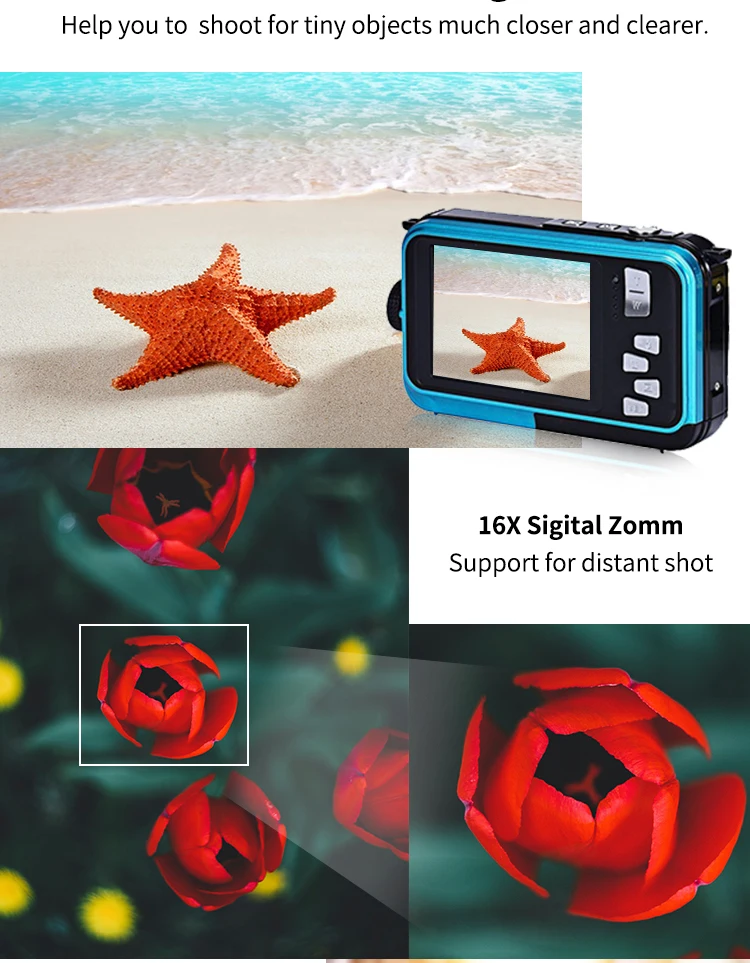 Underwater Digital Camera Full HD Dual Screen Action Camera Video Recorder Selfie Camera
