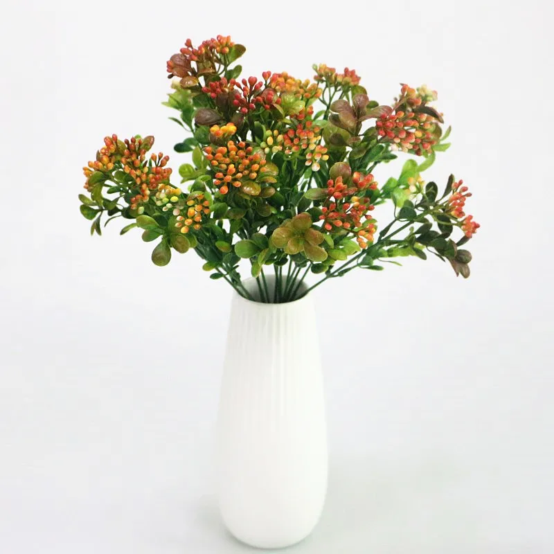 Flone Green Artificial Flower Simulation Milan Small Bouquet Plastic Plant Flowers For Wedding Home Office Party Decoration Art (1)