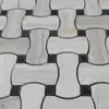 White wooden grain marble carved dog bone mosaic tile with black dot