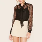 Woman Blouses Top Brand Sheer Floral Embroidered Lace Self Tie Neck Top Ladies Wholesale Tops