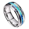 Dome Beautiful Abalone Shell And Blue Opal Diamond Tungsten Carbide Rings for Men