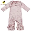 Solid Pink Color Velvet Soft Kawaii Long Bodysuit Rompers For Baby Girl