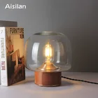 Newest Design Vintage Hotel E27 Contemporary Simple Glass Shade wood Base LED bedside Table Lamp
