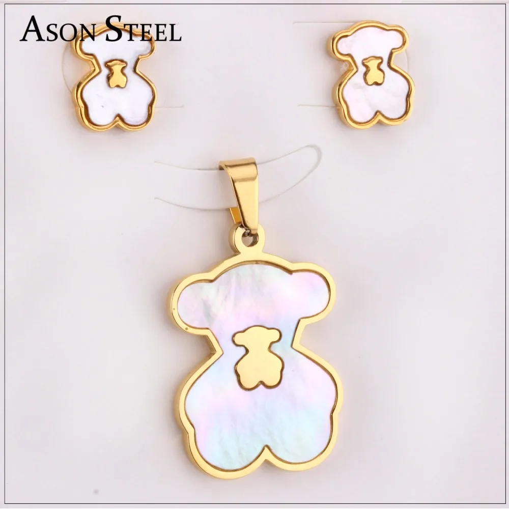 cute gold plated stainless steel bear jewelry set wholesale