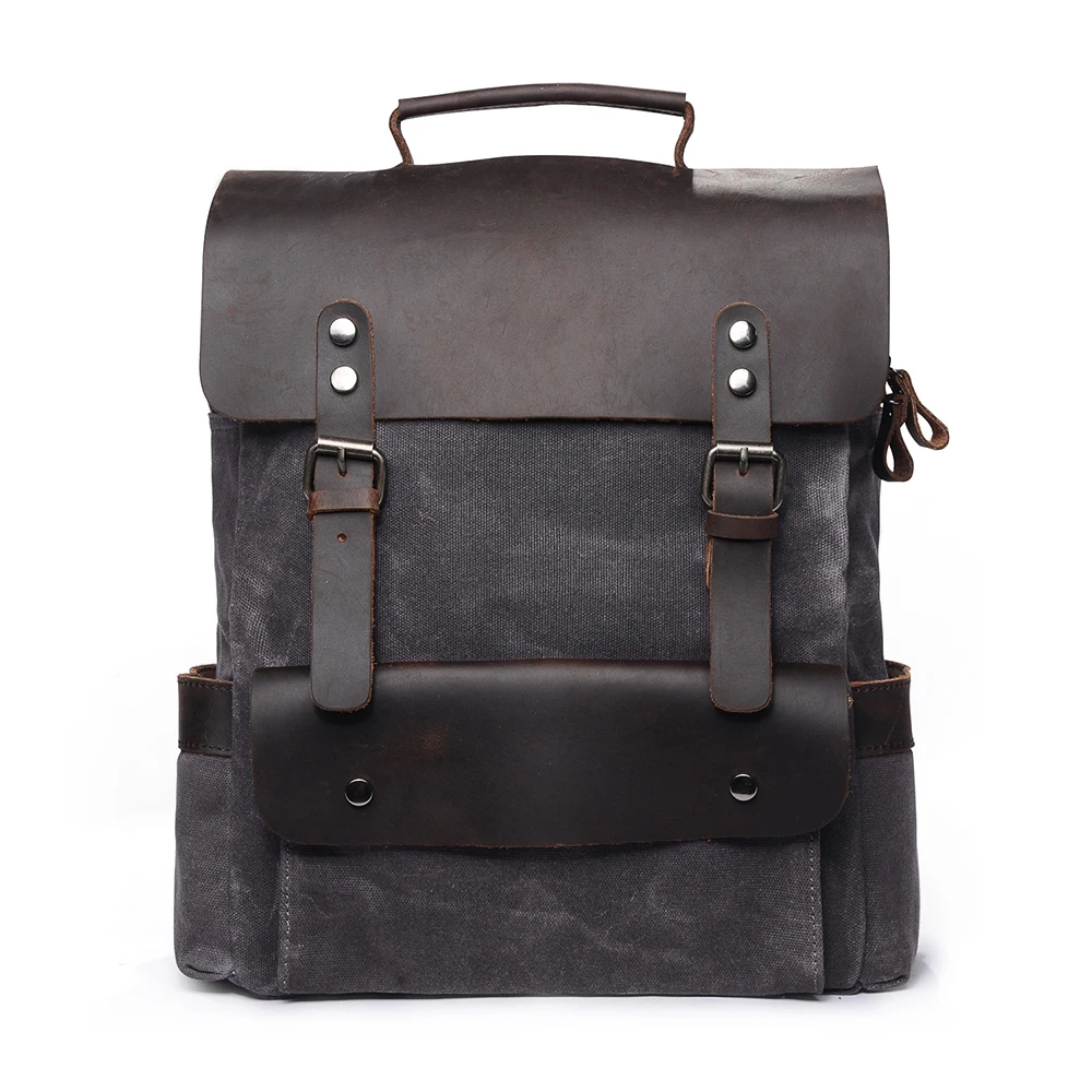 New Arrival Waxed Leather Waterproof Canvas Backpack Men