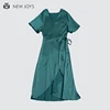 OEM China Clothing Fit and Flare Women Silk Wrap Dress Green Evening Dress Women Office Dress