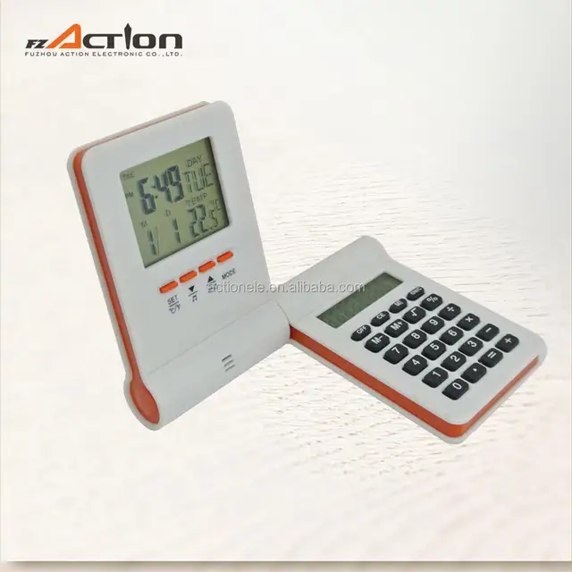 Smart Design Desk Calculator with Digital Alarm Clock 90 Degree Rotation Portable Promotion Clock with Calculator