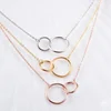 Modern Meaning Jewelry Stainless Steel Interlocking Entwined Ring Choker Gold Plated Double Circle Necklaces