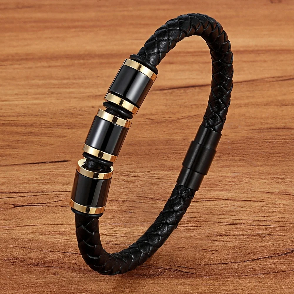 High Quality Stainless Steel Magnetic Buckle Wrap Braided Genuine Leather Bracelet Men Fashion Bead Jewelry Accessories, Black
High Quality Stainless Steel Magnetic Buckle Wrap Braided Genuine Leather Bracelet Men Fashion Bead Jewelry Accessories, Black