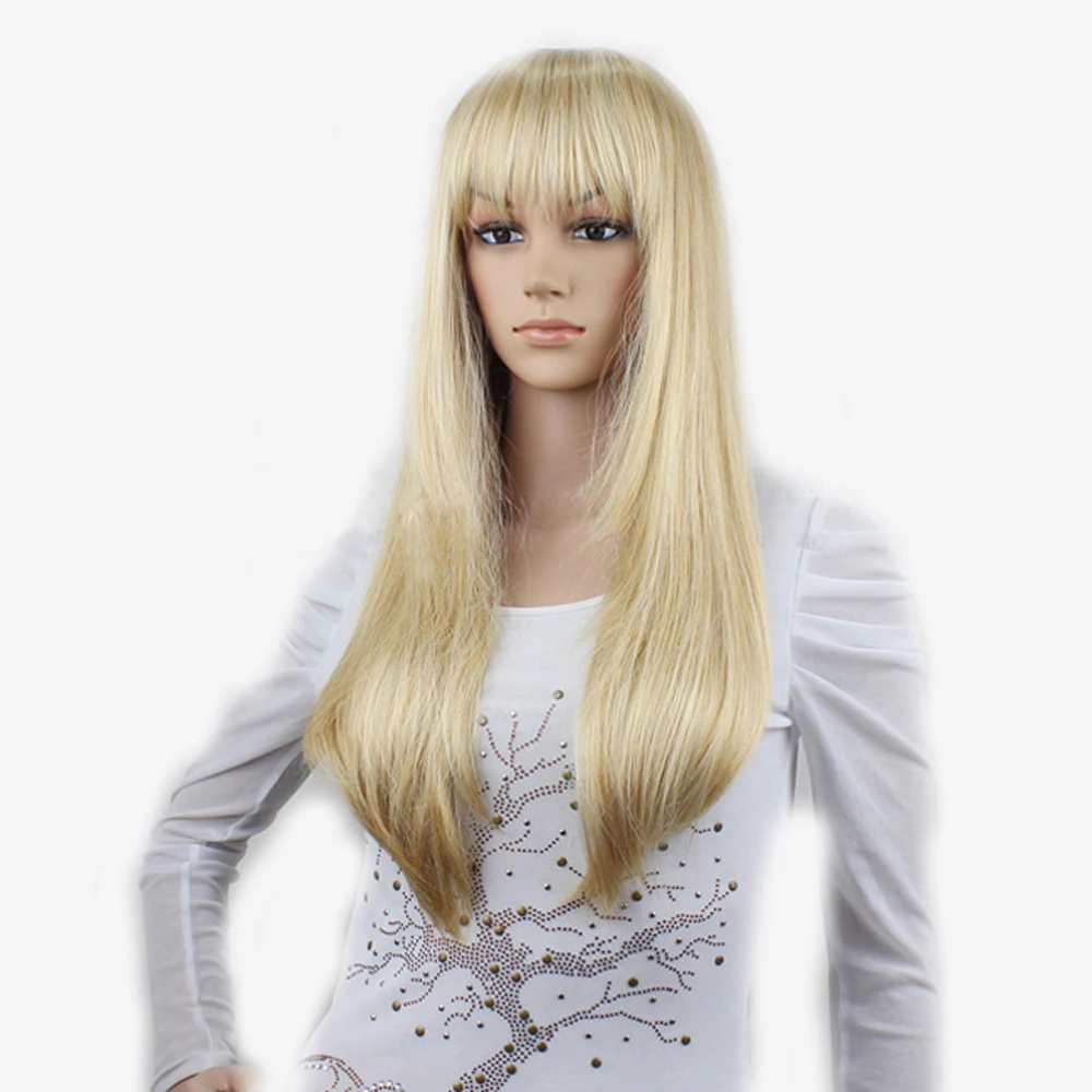 straight blonde wig with bangs