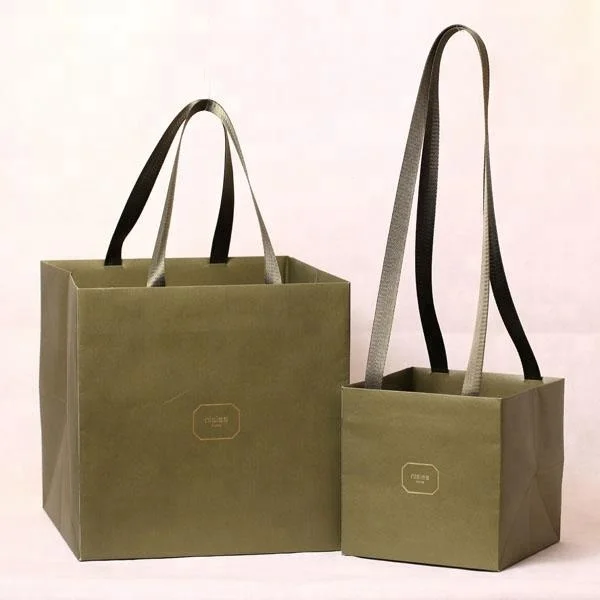 flat square lunch cafe handle gift vintage style kraft paper bag