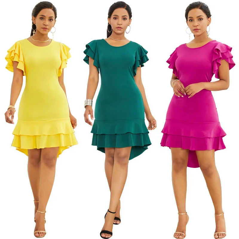 F20758A fashion women's spring and summer casual lotus leaf sleeve dresses for women, Yellow;rose red;green
F20758A fashion women's spring and summer casual lotus leaf sleeve dresses for women, Yellow;rose red;green