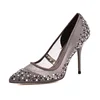 fashion classic office lady high heel mesh upper with rhinestone girls shoes