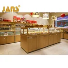 Wooden and metallic cake bread display cabinet, glass showcase for supermarket