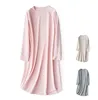 Custom Wholesales Womens 65%Cotton 35%Polyester Waffle Knit Pajamas Ladies Long Sleeve Sleepwear Dress