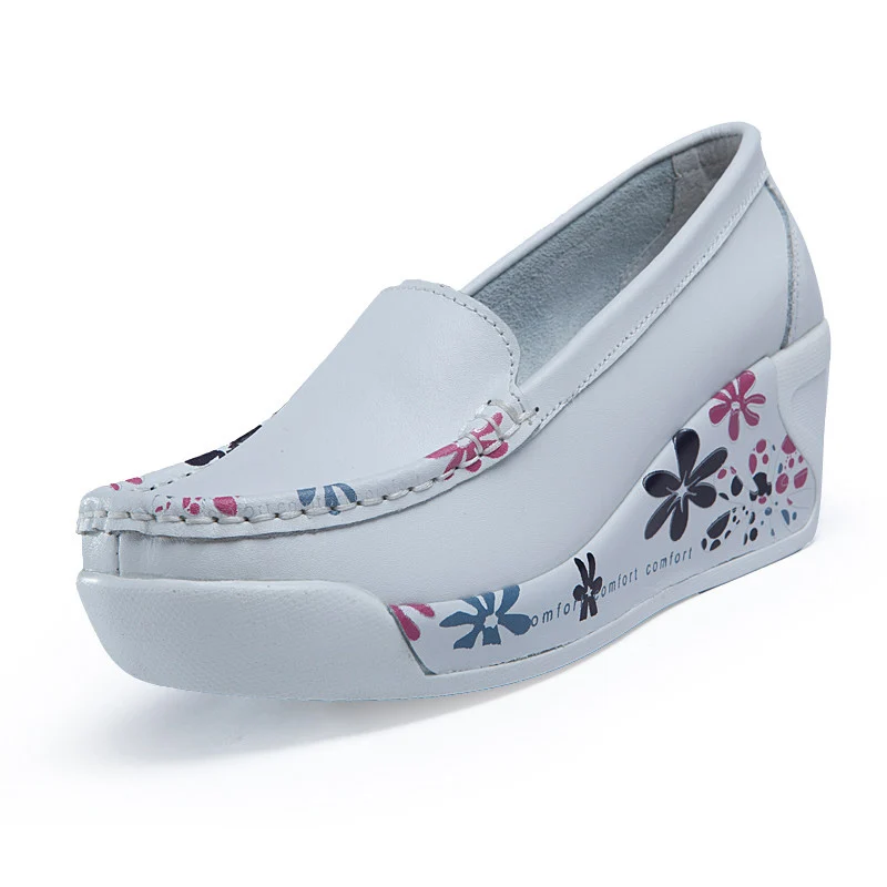 2015 genuine leather women creepers platform shoes woman floral wedges swing shoes casual ladies nurse shoes