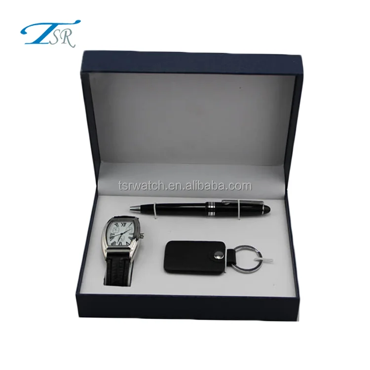 good quality keychain pen classic wrist watch business gift set